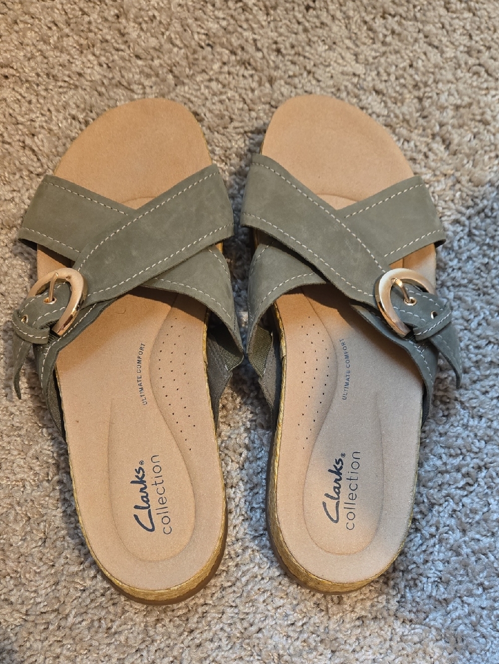 Olive Green Cross-Band Slide Sandals Wide Width